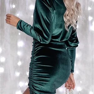 Alternative view of Women's Fall Velvet Dress Solid Color Round